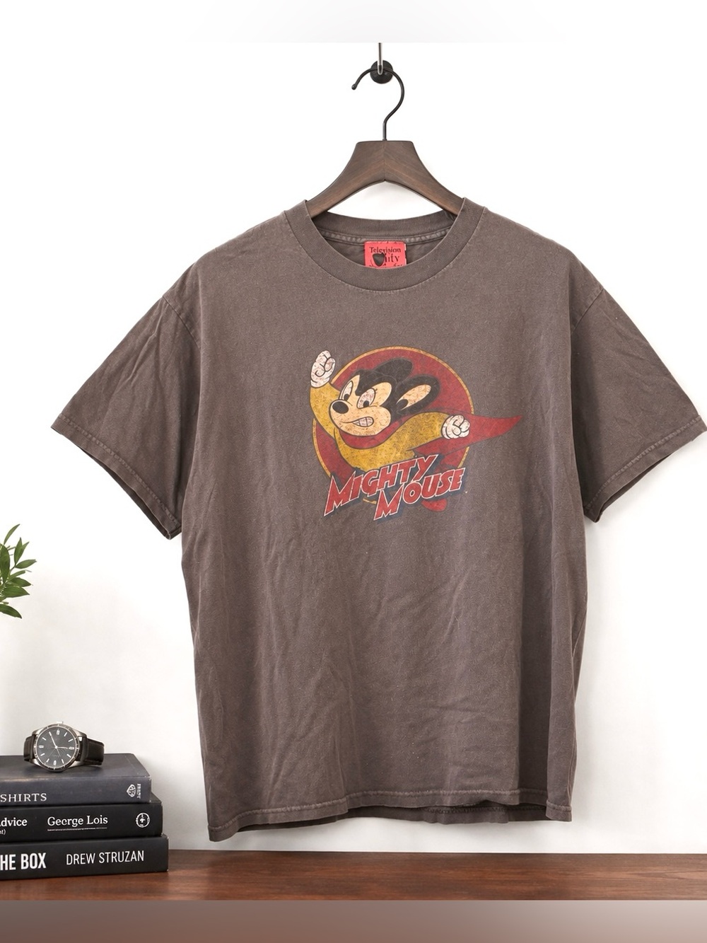 Mighty Mouse Television City 2010 Distressed Washed Graphic T-Shirt Retro Mens L